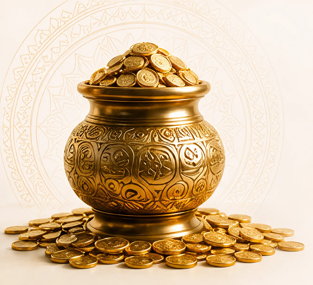 Golden abundance pot with coins